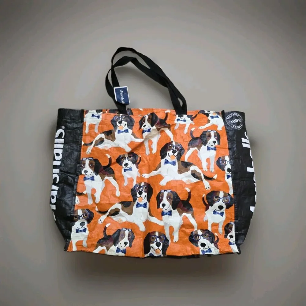Marshalls Beagle Dog with Glasses Reusable Orange Tote All Over Dogs Canine Bag
